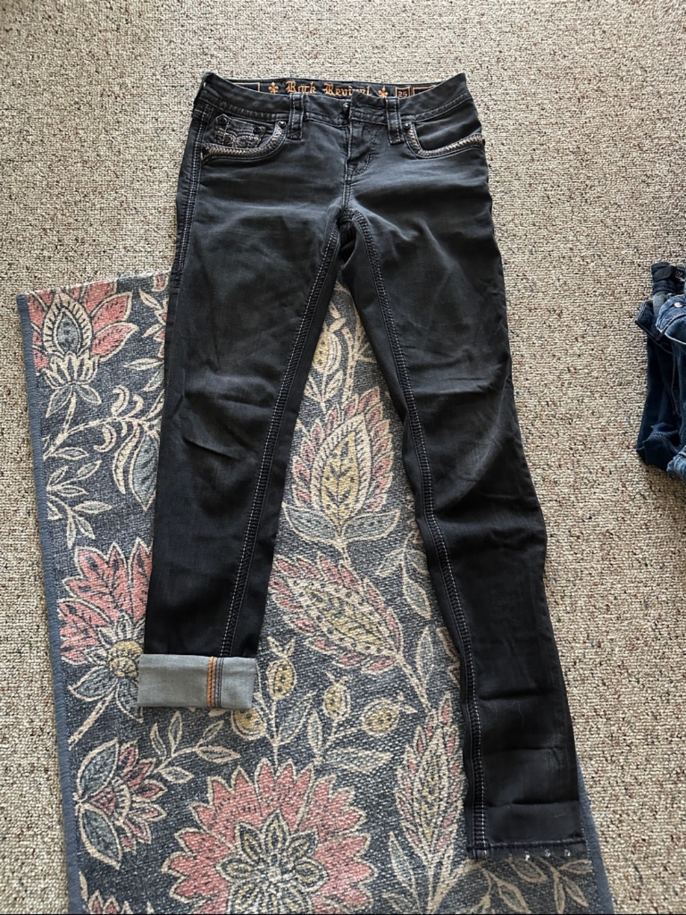 Rock Revival Black Skinny Jeans with Subtle Stitching